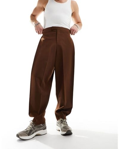ASOS Balloon Smart Trousers With Side Pleats - Brown