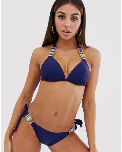 Lipsy Triangle Jewelled Bikini Top - Blue