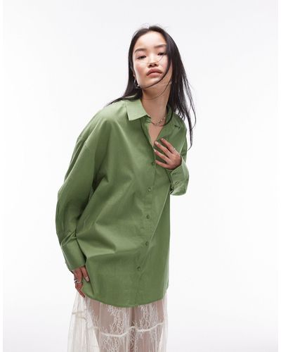 TOPSHOP Oversized Cotton Voile Shirt - Green