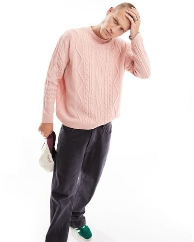 ASOS – super-oversize-pullover aus schwerem rosa strick mit zopfmuster - Pink