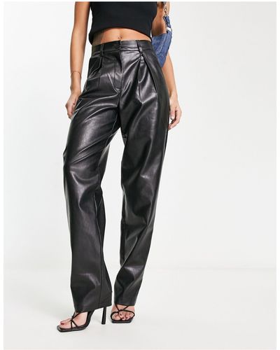 Reclaimed (vintage) Pantalon droit en imitation cuir - Noir