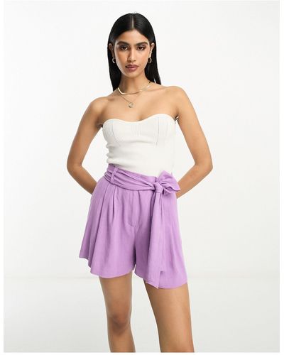 ASOS Pantalones cortos color con lazada en la cintura - Morado