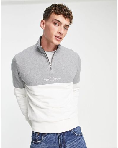 Fred Perry Colourblock Half Zip Sweatshirt - Grey