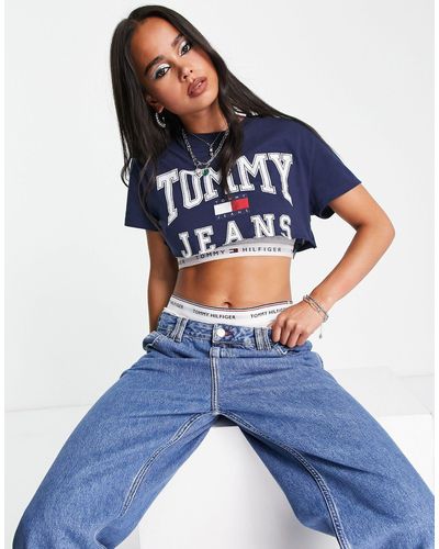 Tommy Hilfiger Esclusiva x asos - t-shirt corta con logo - Blu