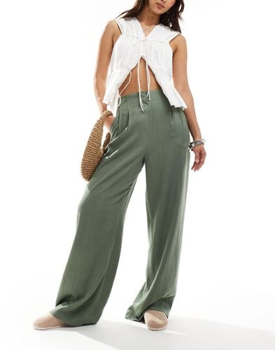 ASOS High Waist Seam Detail Trousers With Linen - Green