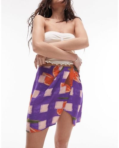 TOPSHOP Orange Check Printed Mini Skirt - Purple