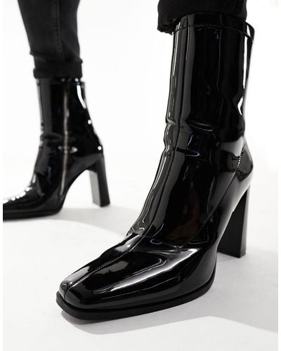 ASOS High Heeled Patent Chelsea Boot - Black