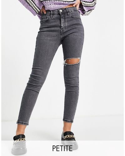 Topshop Unique Jamie Jeans With Thigh Rip - Grey