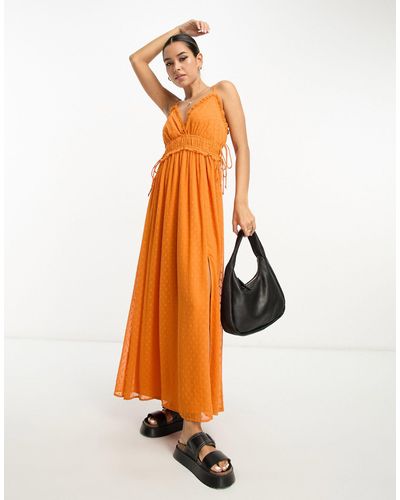 ASOS Elasticized Ruffle Waist Midi Slip Dress - Orange