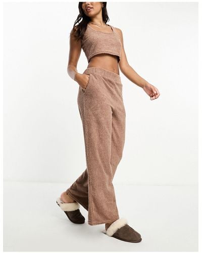 Loungeable Soft Fuzzy Wide Leg Pants - White