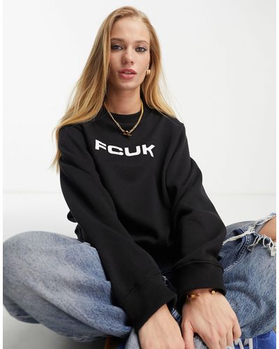 French Connection Sweatshirt Met Ronde Hals En Fcuk-print - Zwart