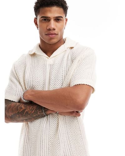 ASOS Relaxed Textured Polo With Revere Neck - White