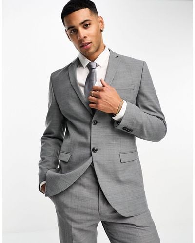 Jack & Jones Premium Super Slim Fit Stretch Wool Mix Suit Jacket - Grey