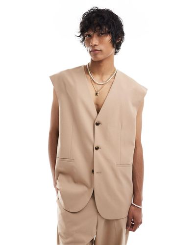 ASOS Smart Longline Suit Vest - Natural