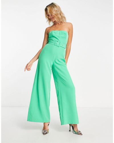 ASOS Tailored Bandeau Belted Wide Leg Jumpsuit - Green