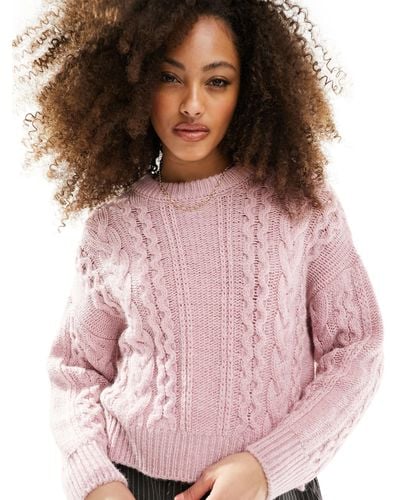 ASOS Crew Neck Cable Jumper - Pink