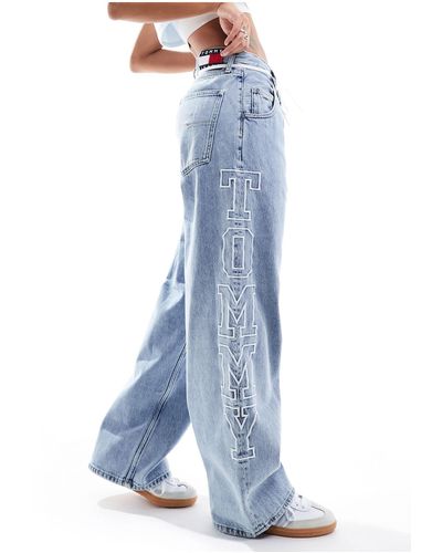 Tommy Hilfiger Daisy - jean baggy à taille basse avec logo sur le côté - moyen délavé - Bleu