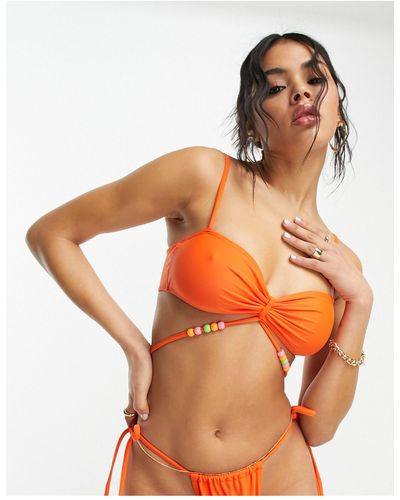 Public Desire X Paris Artiste Triangle Wrap Beaded Bikini Top - Orange