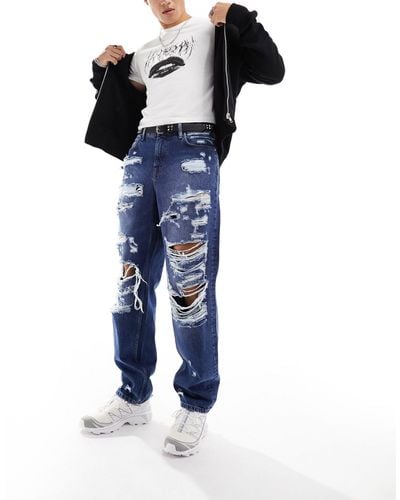ASOS baggy Jeans With Extreme Rips - Blue