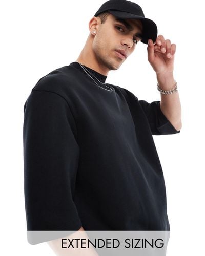 ASOS Heavyweight Oversized Fixed Hem Short Sleeve Sweatshirt - Black