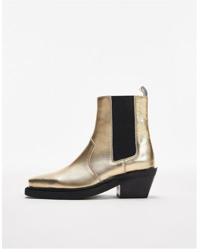 TOPSHOP Maeve Leather Western Ankle Boots - White