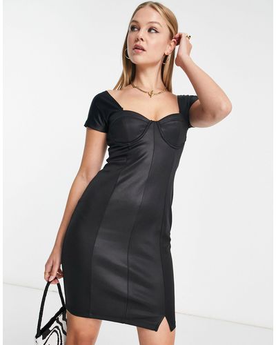 French Connection Tomi Leather Look Jersey Dress - Black