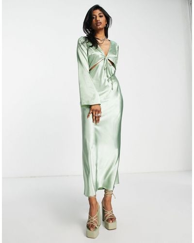TOPSHOP Occasion Satin Cut Out Midi Dress - Green