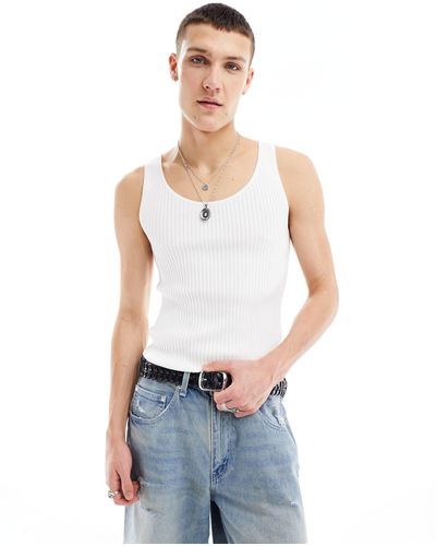 Collusion Ribbed Knitted Singlet - White