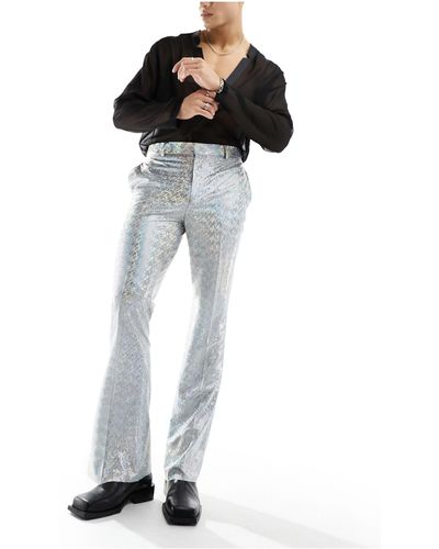 ASOS Pantalon évasé coupe élégante en tissu plissé - argent métallisé