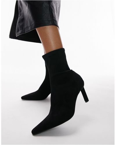 TOPSHOP Olive Pointed Heeled Sock Boot - Black