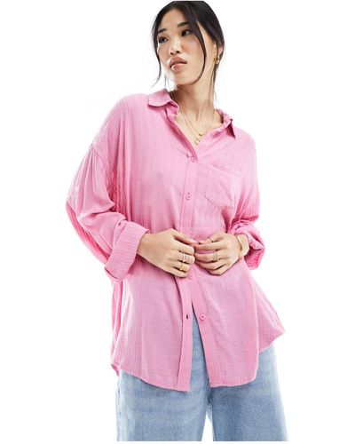 Cotton On Camisa dad rosa texturizada extragrande