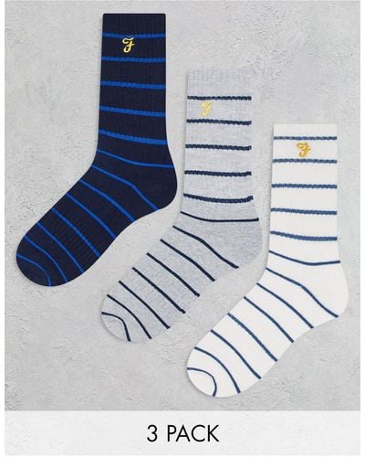 Farah Set Van 3 Paar Sokken Met Strepen - Blauw