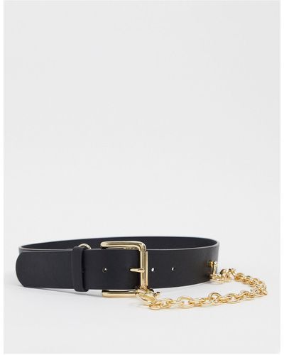 Pieces Belt With Gold Chain Detail - Black