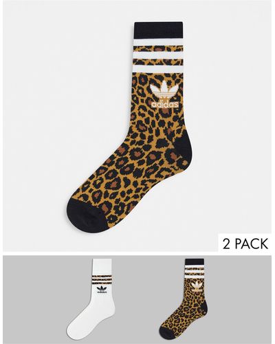 adidas Originals – 2er-pack socken mit logo und leopardenmuster - Mehrfarbig