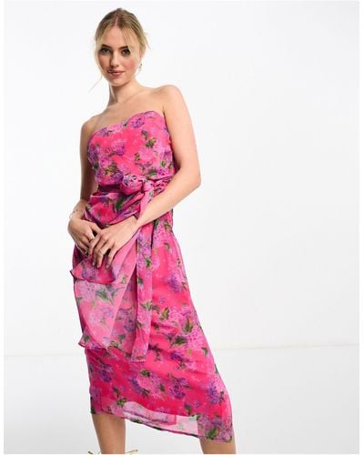 Hope & Ivy Bandeau Drape Midi Dress - Pink