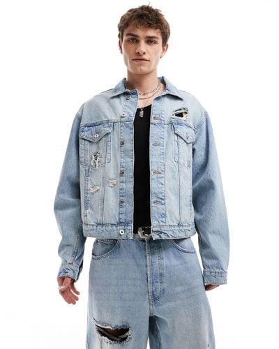 Collusion Co-ord Denim Trucker Jacket With Rips - Blue