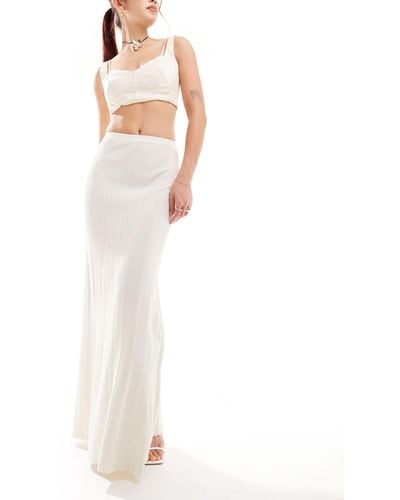 4th & Reckless Knitted Rib Fishtail Maxi Skirt - White