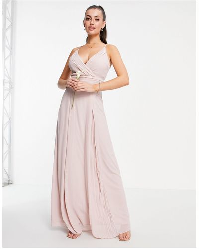 TFNC London Bridesmaid Pleated Wrap Front Cami Maxi Dress - Pink