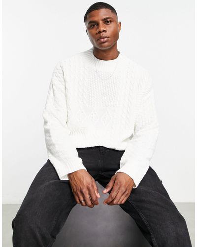 ASOS Knit Contrast Cable Sweater - White