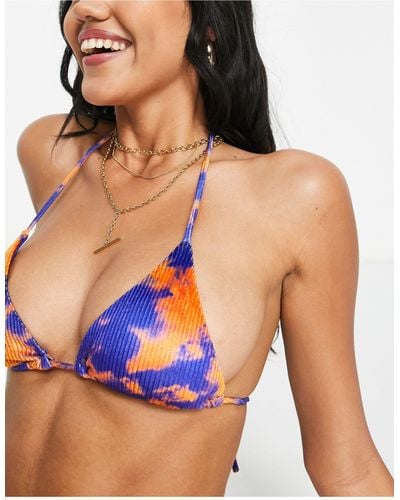 Bershka Velvet Ribbed Bikini Top - Blue