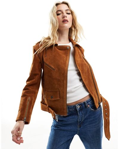 Muubaa Classic Leather Suede Biker Jacket - Blue