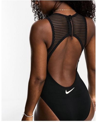 Nike Explore Wild Keyhole Back Mesh Swimsuit - Black