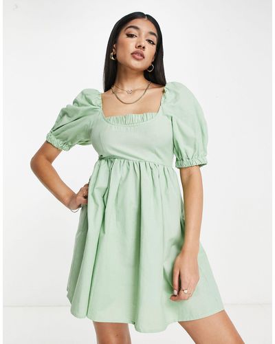 ASOS Mini Smock Dress With Shirred Back - Green