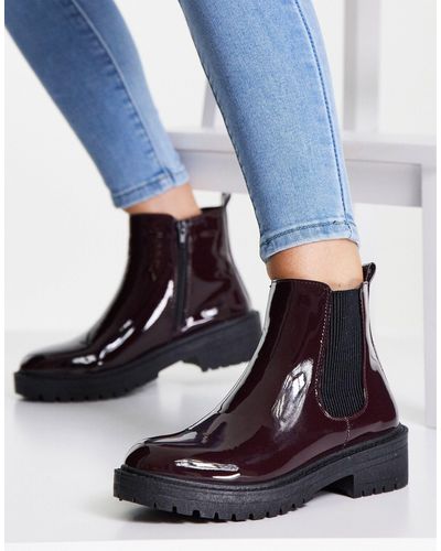 New Look Chunky Flat Chelsea Patent Boot - Red