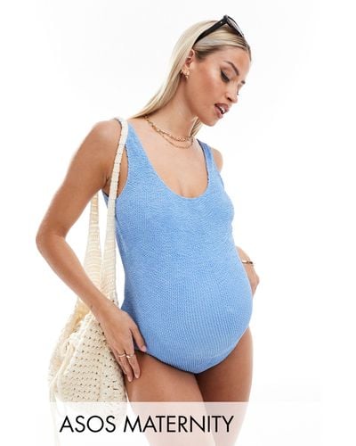 ASOS Asos Design Maternity Amy Crinkle Low Back Swimsuit - Blue