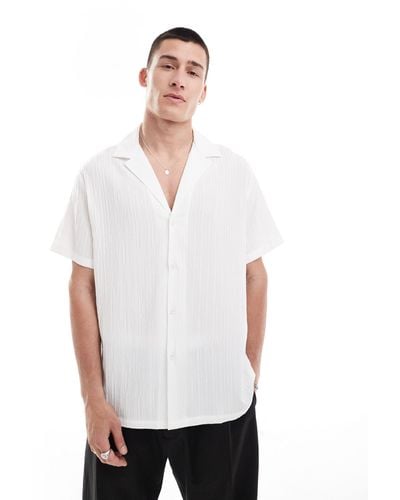 ASOS Short Sleeve Relaxed Deep Revere Collar Shirt - White