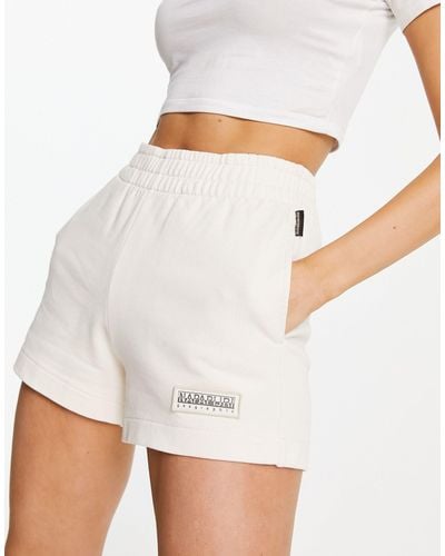 Napapijri Morgex Premium Tonal Logo Fleece High Waist Shorts - White