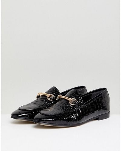 Dune London Guilt Zwarte Loafers Van Krokodillen Leer Met Trens