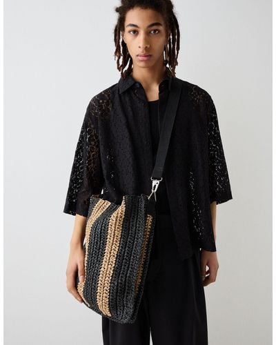 Bershka Collection Stripe Basket Bag - Black