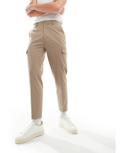ASOS Smart Tapered Trousers With Cargo Pockets - Natural